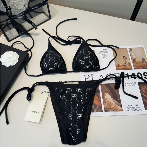 Meet the Posher Other - Gucci Black GG Crystal Bikini Set